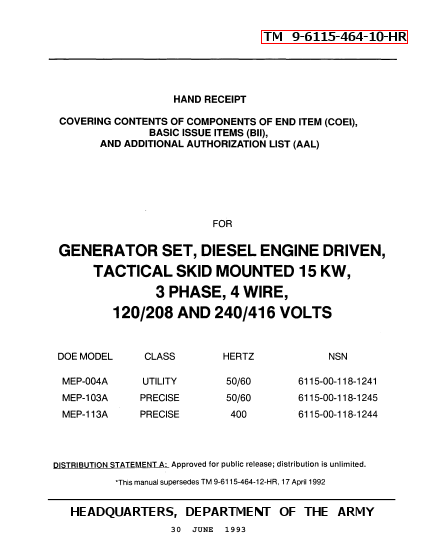 TM 9-6115-464-10-HR Technical Manual